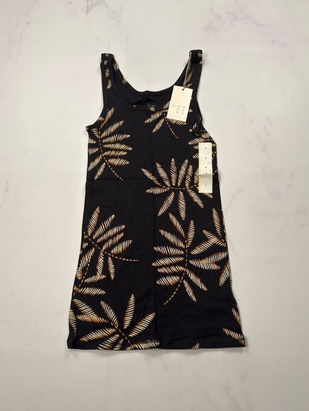 A New Day Tank Dress Black Leaf Print Scoop Neck Summer - Womens S NWT